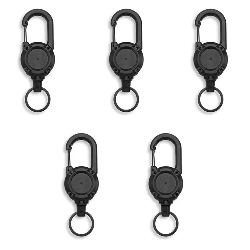Retractable Heavy Duty Pull Reel Carabiner Strong Steel Wire Rope Buckle Spring Key Ring Outdoor Sporty Attachment Keychain Tool