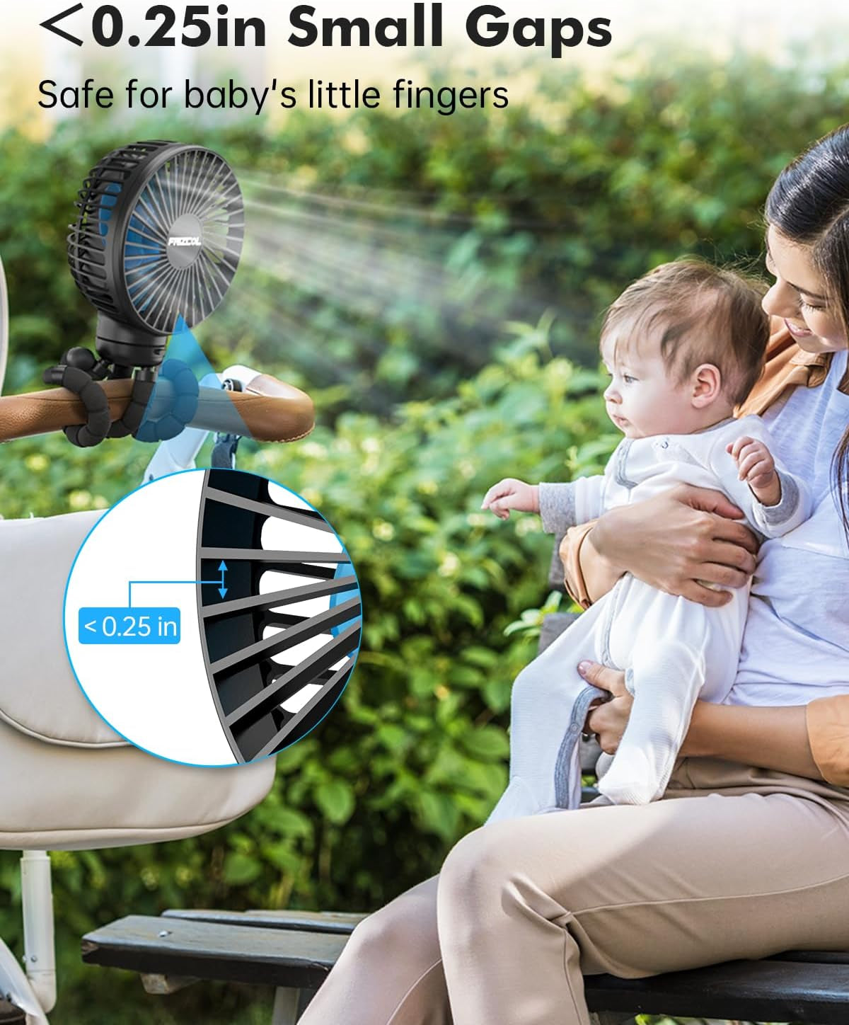 FRIZCOL Stroller Fan for Baby - Portable Fan Rechargeable - Battery Operated Fan